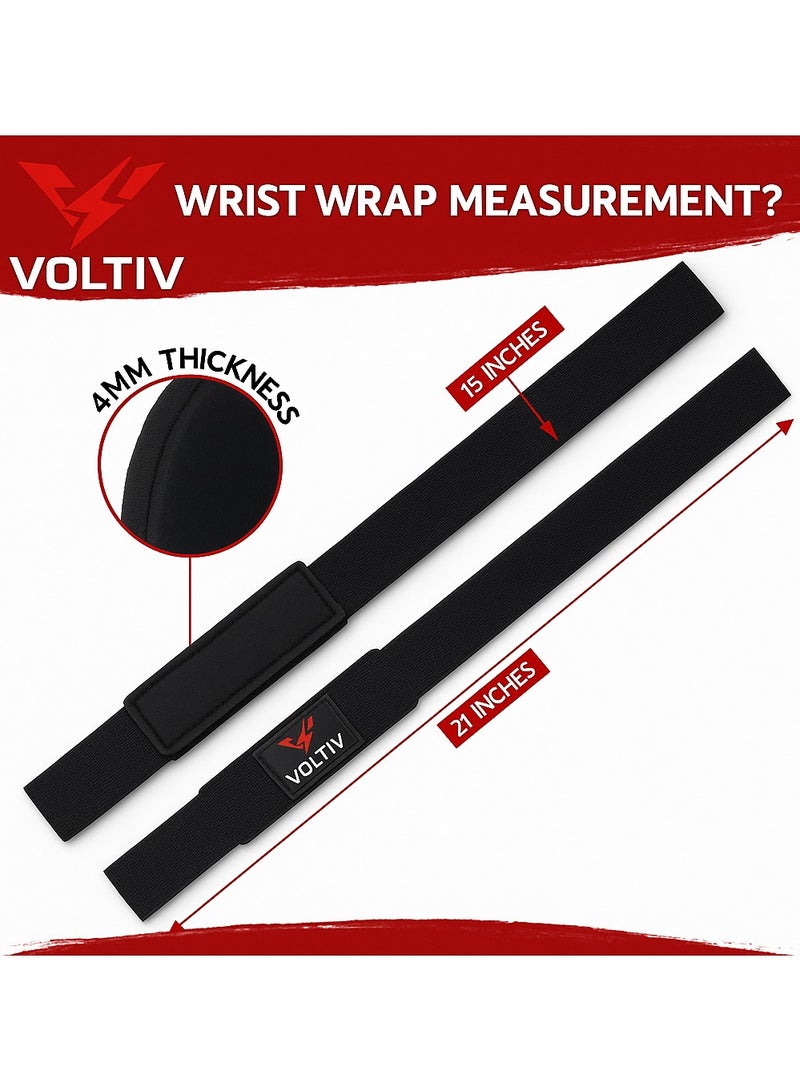 VOLTIV Wrist Wraps for Weightlifting – Heavy Duty Cotton Lifting Straps with Neoprene Padding for Comfort & Grip Support – 21 Inch Adjustable Gym Straps for Deadlifts, Pull-Ups, Rows, and Strength Training - Image 4