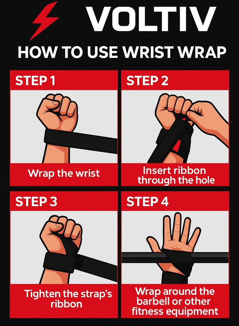 VOLTIV Wrist Wraps for Weightlifting – Heavy Duty Cotton Lifting Straps with Neoprene Padding for Comfort & Grip Support – 21 Inch Adjustable Gym Straps for Deadlifts, Pull-Ups, Rows, and Strength Training - Image 2