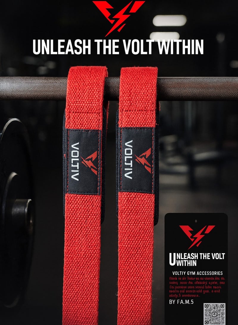 VOLTIV Wrist Wraps for Weightlifting – Heavy Duty Cotton Lifting Straps with Neoprene Padding for Comfort & Grip Support – 21 Inch Adjustable Gym Straps for Deadlifts, Pull-Ups, Rows, and Strength Training - Image 1