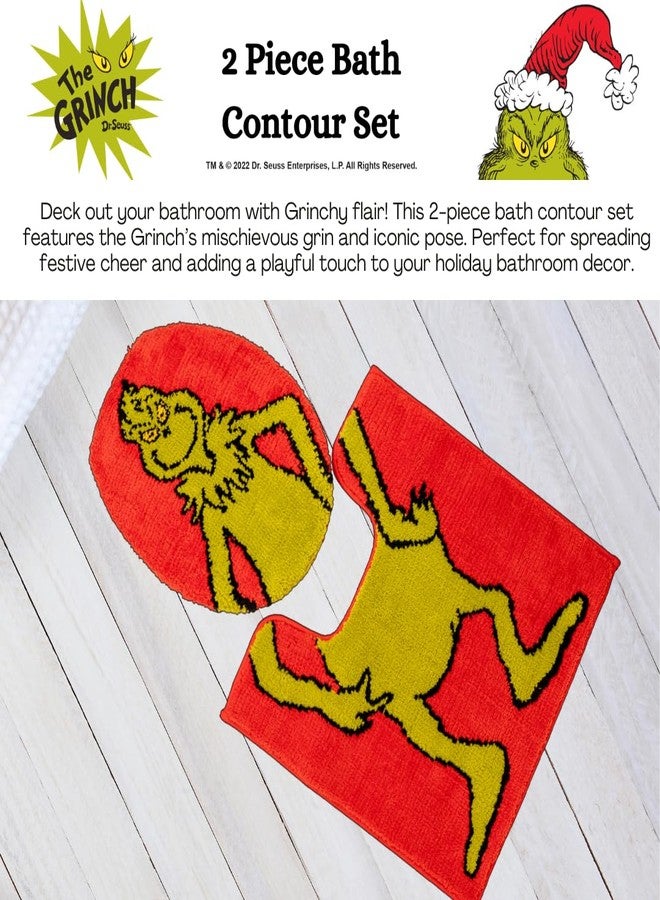 Franco Collectibles Grinch by Dr. Seuss Holiday & Christmas Poly Knit 2 Piece Toilet Cover, Non Slip and U-Shaped Contour Toilet Mat, (Officially Licensed Product) - Image 3