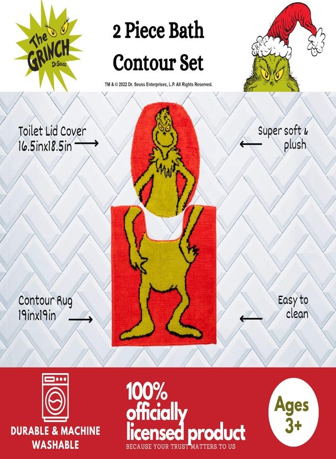 Franco Collectibles Grinch by Dr. Seuss Holiday & Christmas Poly Knit 2 Piece Toilet Cover, Non Slip and U-Shaped Contour Toilet Mat, (Officially Licensed Product) - Image 2