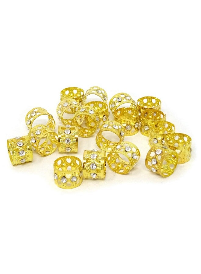 HONBAY Onbay 20Pcs Gold Rhinestone Hair Rings Dreadlocks Beads Braid Hair Cuffs Braiding Hair Jewelry (Heart Hollow Out) - Image 2