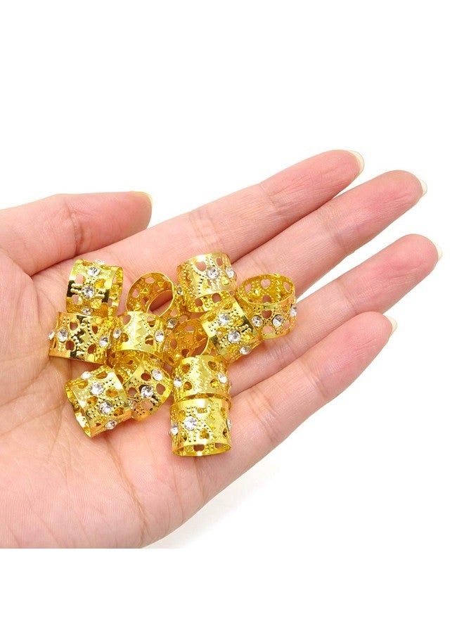 HONBAY Onbay 20Pcs Gold Rhinestone Hair Rings Dreadlocks Beads Braid Hair Cuffs Braiding Hair Jewelry (Heart Hollow Out) - Image 5