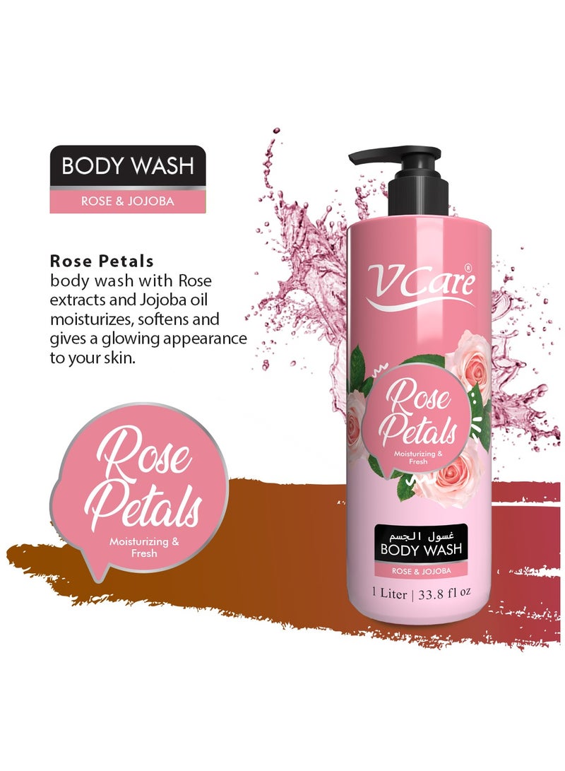 VCare V Care Body Wash 1litre - Luxurious Floral Blend | Rose & Jojoba Extract | Large Size | Moisturizing Body Wash for Silky Smooth Skin | Suitable for all skin types - Image 2