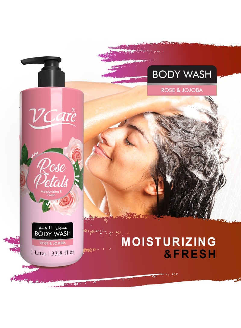 VCare V Care Body Wash 1litre - Luxurious Floral Blend | Rose & Jojoba Extract | Large Size | Moisturizing Body Wash for Silky Smooth Skin | Suitable for all skin types - Image 3