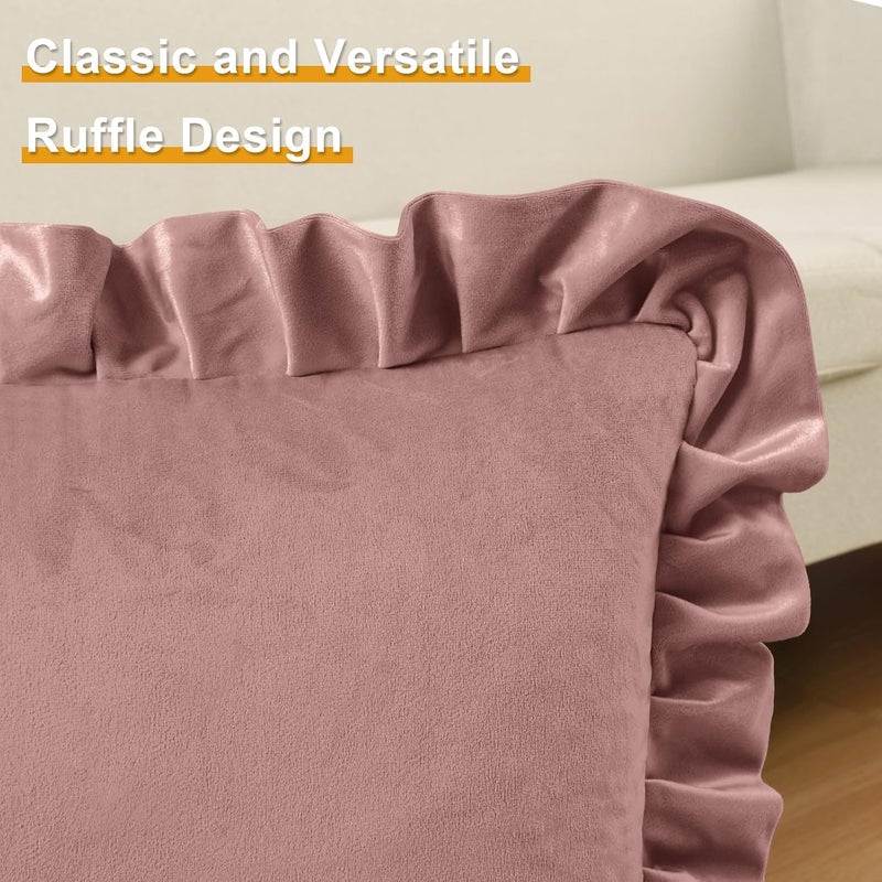 JIUZHEN Velvet Throw Pillow Covers 16x16 Inch, Soild Decorative Throw Pillow Covers for Couch Sofa Bed Livingroom，Wild Rose，Set of 2 with Ruffles - Image 3