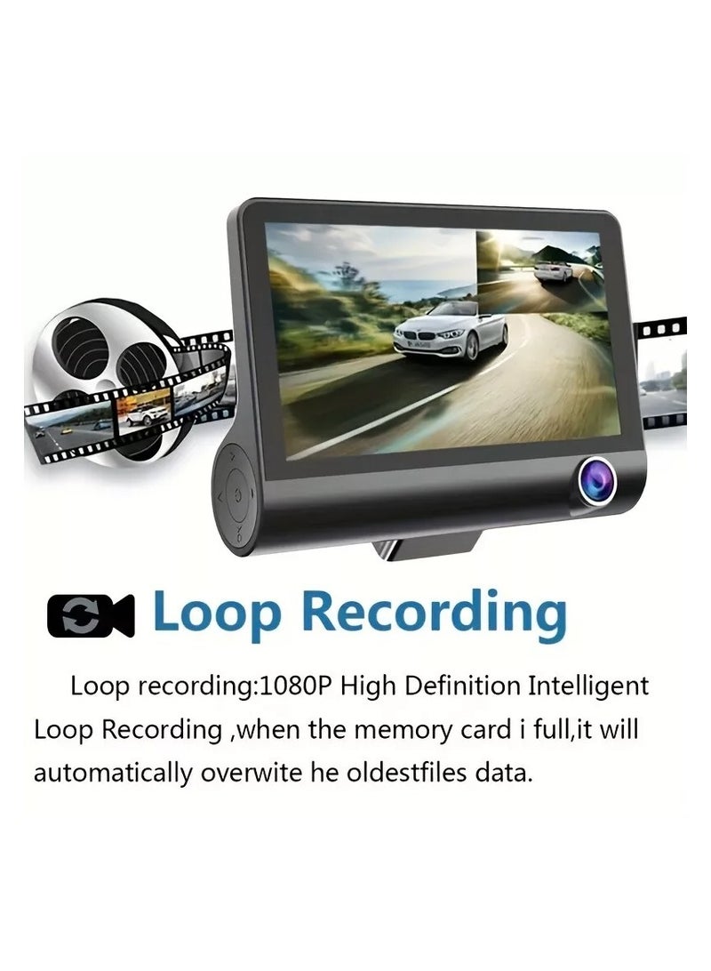 4 بوصة IPS شاشة ثلاثة عدسة سيارة DVR HD 1080P مسجل قيادة السيارة كاميرا السيارة - Image 2