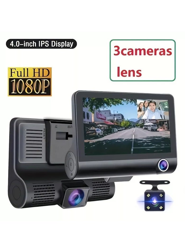 4 بوصة IPS شاشة ثلاثة عدسة سيارة DVR HD 1080P مسجل قيادة السيارة كاميرا السيارة - Image 3