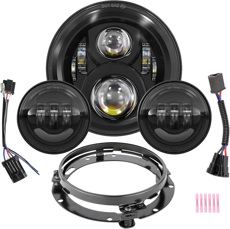 BICYACO 7 Inch LED Motorcycle Headlight with 4.5 Inch Fog Lights Passing Lamps DOT SAE Approved, Compatible with Harley Davidson Classic Electra Street Glide Fat Boy Road King Heritage Softail Black - Image 1