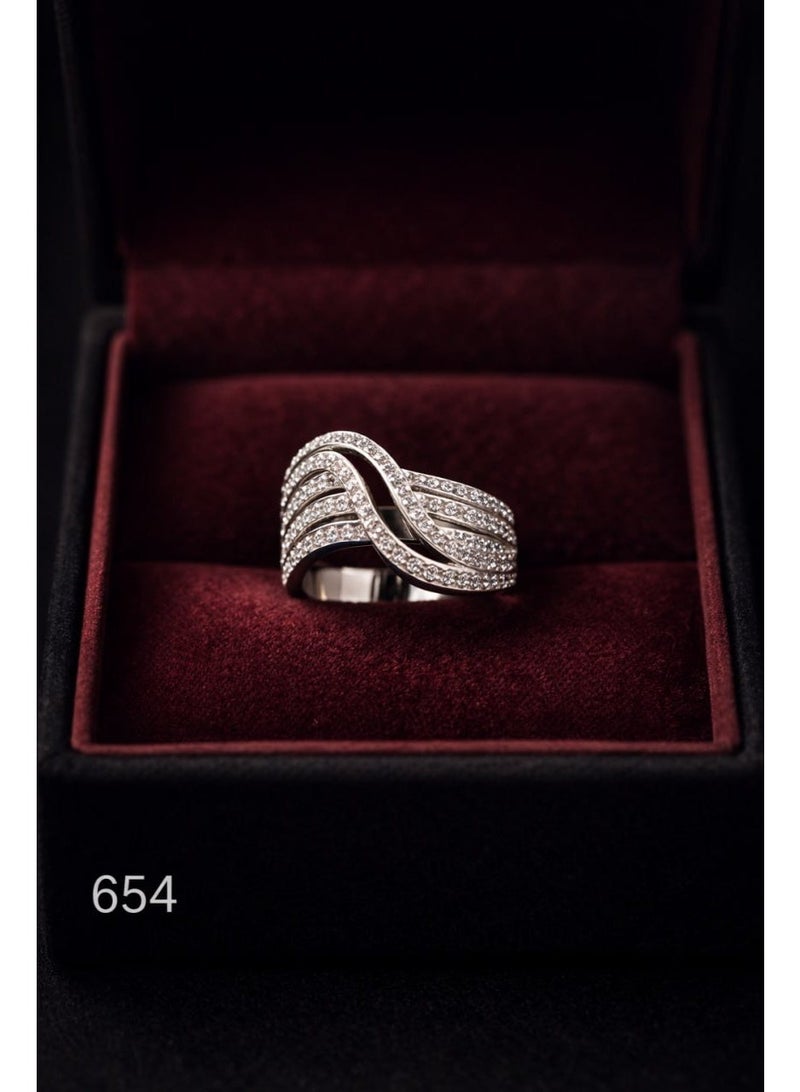 3Diamonds Wave Band Ring with Cubic Zirconia, Platinum & Rhodium Plated - Image 2
