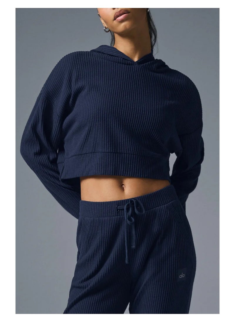 alo - alo Yoga Set MUSE Sports set Loose casual hoodie sports two-piece set navy blue - Image 1