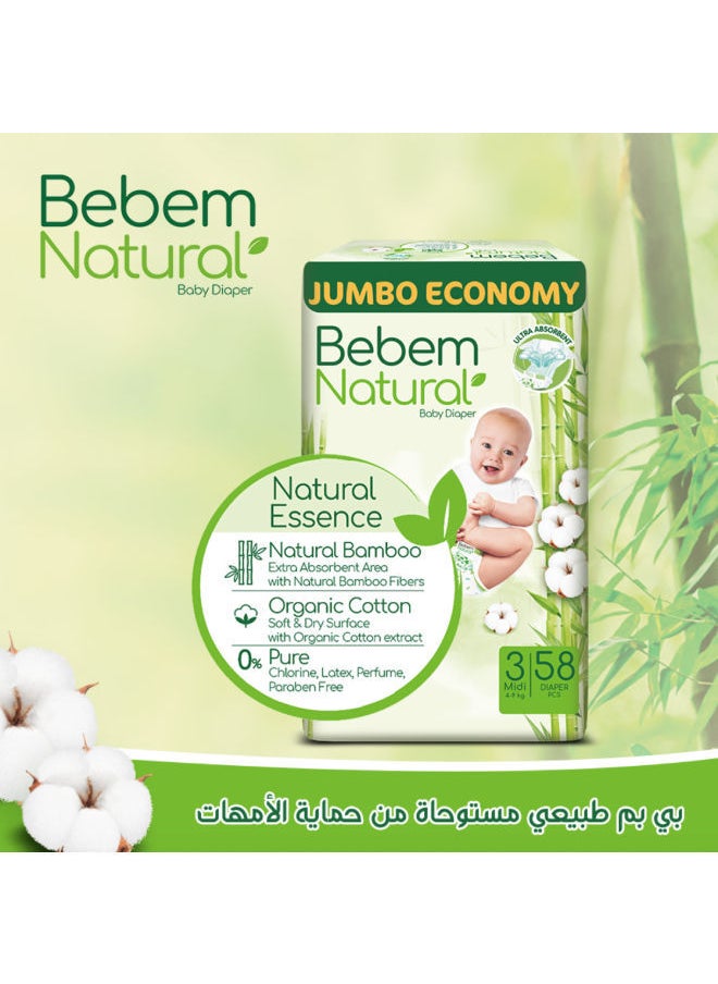 Bebem - Natural Baby diaper Jumbo Size 3 Midi 58 Piece - Image 1