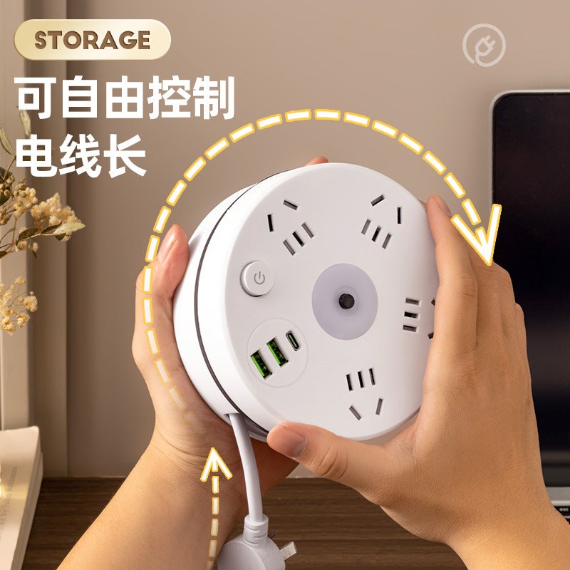 مقبس متعدد الثقوب قابل للتخزين مع سلك، شريط طاقة ذكي، ضوء ليلي USB، شريط طاقة متعدد الوظائف، لوحة توصيل للمكتب المنزلي - Image 3