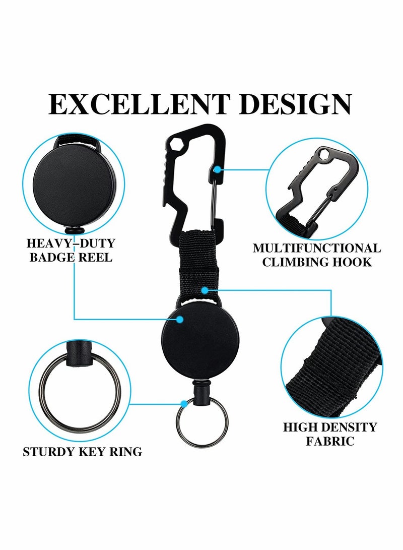 KASTWAVE 3 Pcs Retractable Keychain, Heavy Duty Carabiner Badge Holder, Tactical ID Badge Reel Clips Holder with 23.6 Inch Steel Retractable Cord for Hanging ID Card Name Key Chain (Black) - Image 3