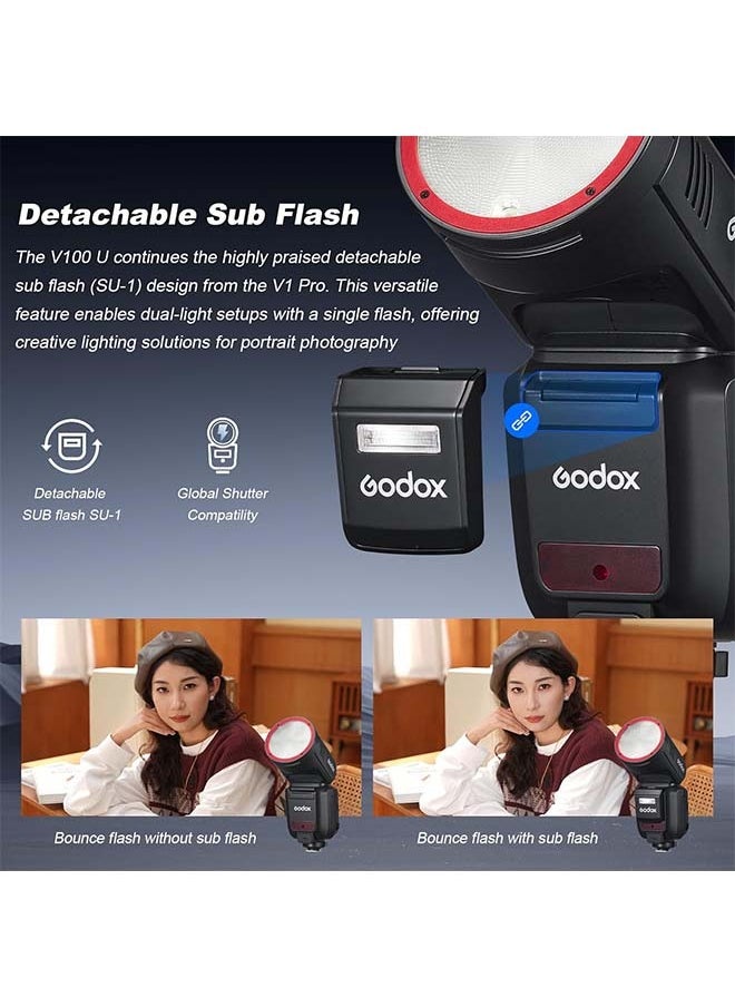 جودوكس فلاش GODOX V100C USA V100-C U 100 واط برأس مستدير وشاشة تعمل باللمس لكاميرات كانون، لاسلكي 2.4 جيجاهرتز مع فلاش خارجي ومزامنة فلاش الغالق العالمي 1/80000 ثانية، بطارية ليثيوم مدمجة  - Image 3
