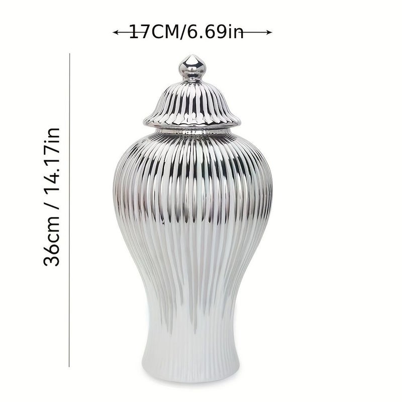 Luxury European Style White Ceramic Vase with Lid Ribbed Cylindrical Shape Small Size - Image 4
