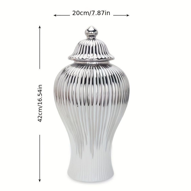 Luxury European Style White Ceramic Vase with Lid Ribbed Cylindrical Shape Small Size - Image 3