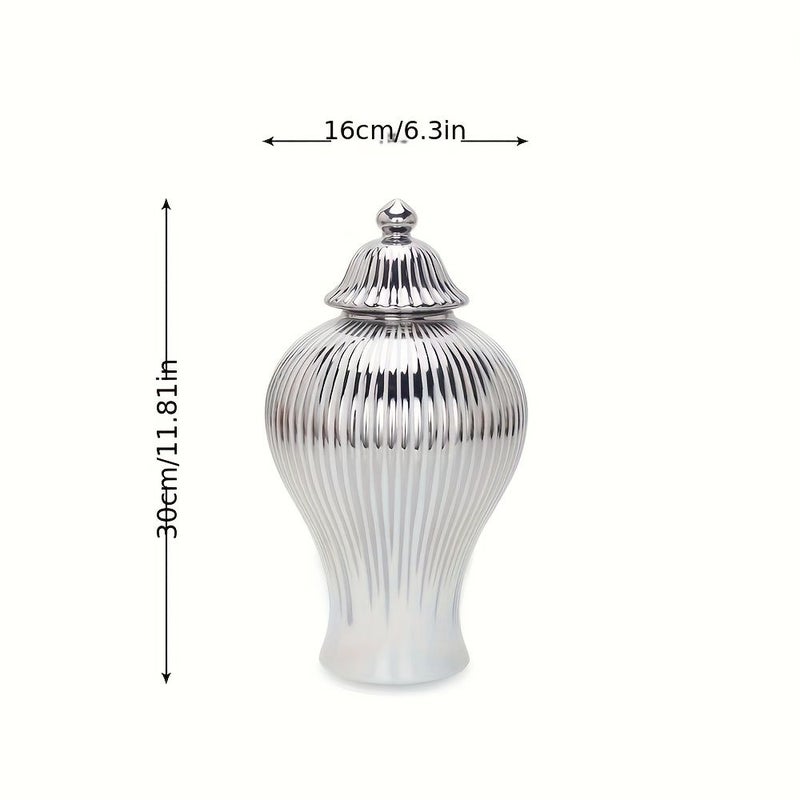 Luxury European Style White Ceramic Vase with Lid Ribbed Cylindrical Shape Small Size - Image 5