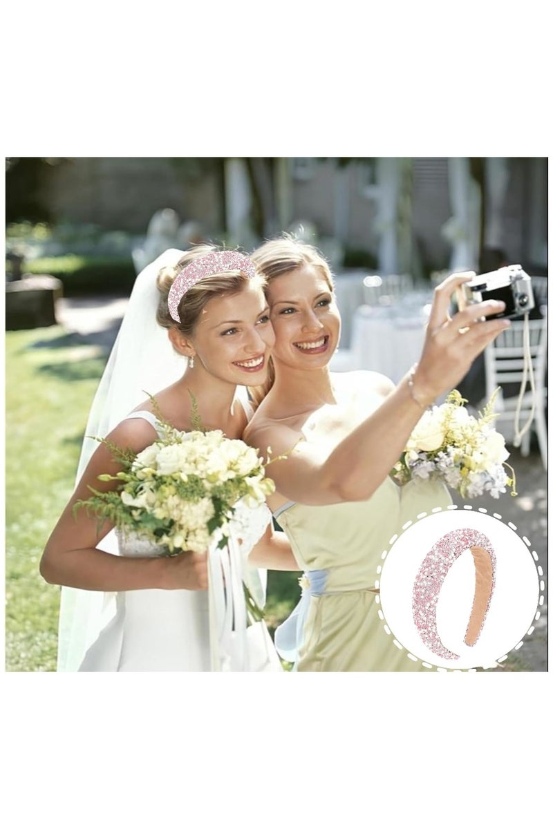 خاجول عصابة شعر نسائية مرصعة باللؤلؤ والراينستون - تصاميم براقة بكريستال وكريستال الماسي - عصابة مبطنة مرصعة بالجواهر بتصميم مطرز - إكسسوارات شعر لامعة للفتيات للمناسبات (باللون الوردي) - Image 5