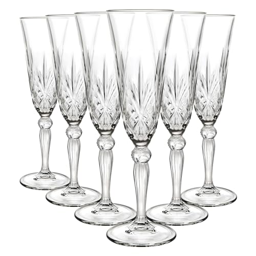 RCR 25600020006 Melodia Crystal Champagne Flutes Glasses, 160 ml, Set of 6 - Image 1