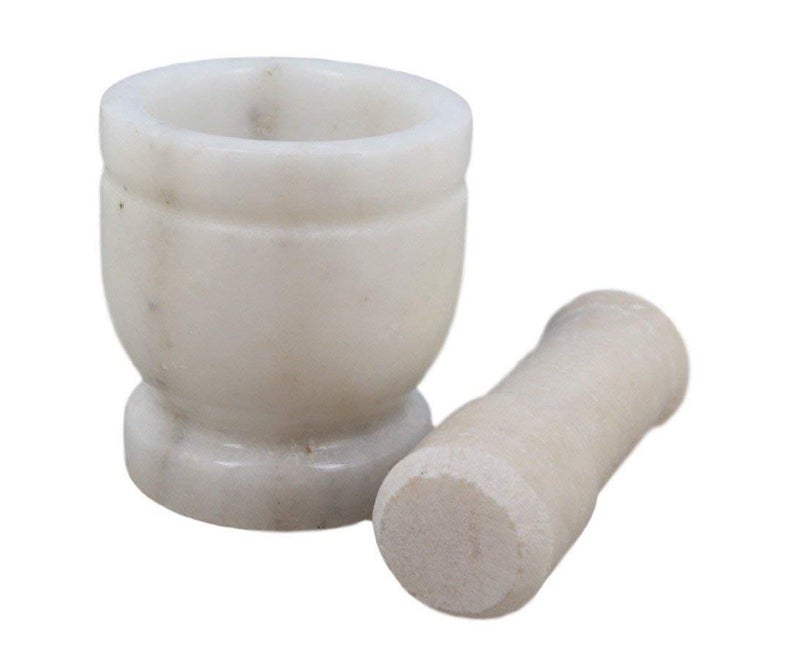 Surva Cart Handmade White Marble Stone Mortal Pestle Hamam Dasta Crusher - Image 2