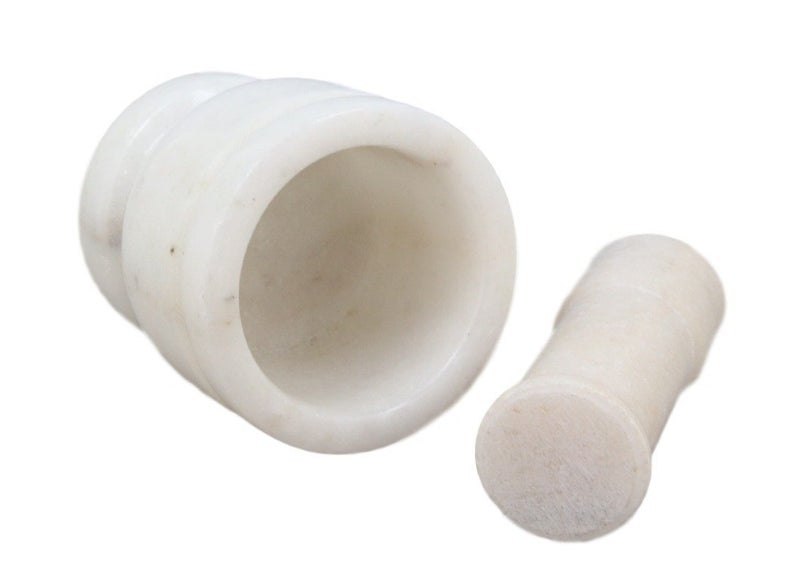 Surva Cart Handmade White Marble Stone Mortal Pestle Hamam Dasta Crusher - Image 3