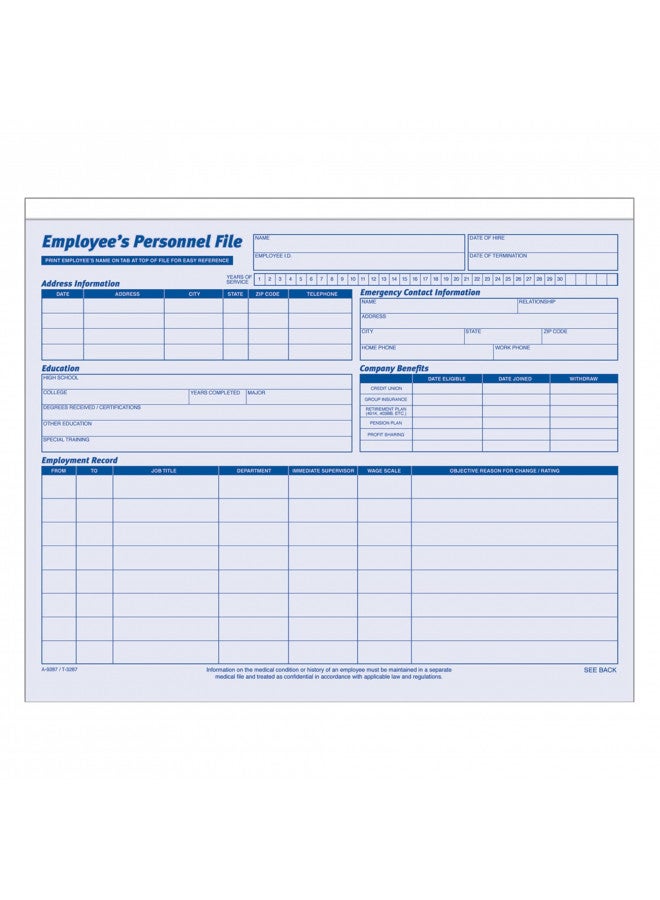 ADAMS Adams Employees Personnel File Folder, Heavy Card Stock, 11-3/4 x 9-1/2 Inches, Pack of 20 Folders (9287ABF) ,Blue/White - Image 1