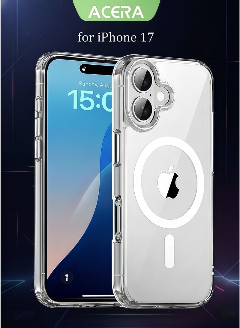 ACERA غطاء آيفون 17 شفاف متوافق مع MagSafe مغناطيس قوي حماية عسكرية مقاوم للصدمات زر مصراع مطور مقاوم للاصفرار مقاوم للخدوش غطاء هاتف آيفون 17 شفاف متوافق مع إكسسوارات MagSafe - Image 1