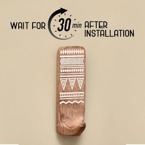 Indian-Shelf IndianShelf Boho Decorative Wood Adhesive Wall Hooks for Hanging Coats, Keys, Leash, Hat, Towel Holder, Cute Sticky Key Holder, Brown and White Western Wall Décor (3 Hooks 6 Strip) - Image 3