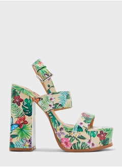 Print Ankle Strap Platform Sandal