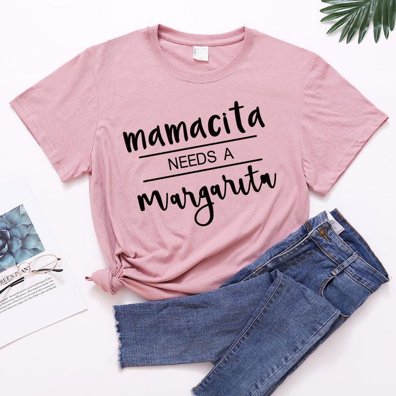 Factory wholesale Mamacita needs a margaic short sleeve T-shirt women loose polyester cotton T - Image 5