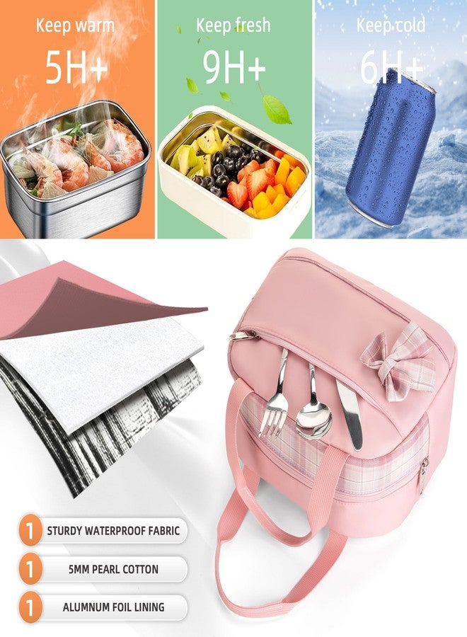KIDNUO Lunch Bag for Women Men Cute Tote Bags Reusable Insulated Beach Box Case Large Capacity Cooler Purse for Work Picnic Travel Office Camping Handbag School Bookbag for Girls,Teen,College,Student Pink - Image 3
