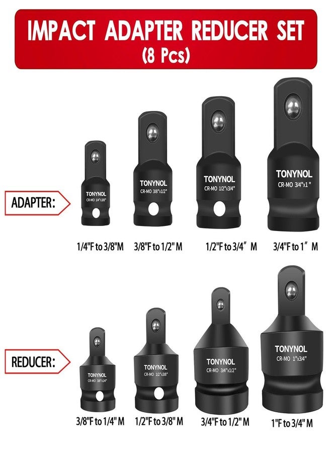 TONYNOL 8 Piece Impact Socket Adapter and Reducer Set,1/4" 3/8" 1/2" 3/4" 1"Drive Socket Adapter Set,Cr-Mo Steel,With a Storage Case. - Image 2