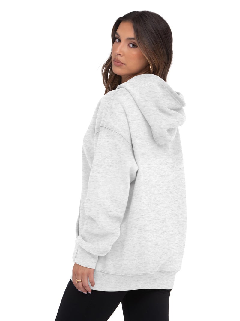 VIUTIL Womens Oversized Hoodies Fleece Loose Hooded Sweatshirt Fall Winter Outfits 2026 Trendy Clothes, White Grey, Medium - Image 5