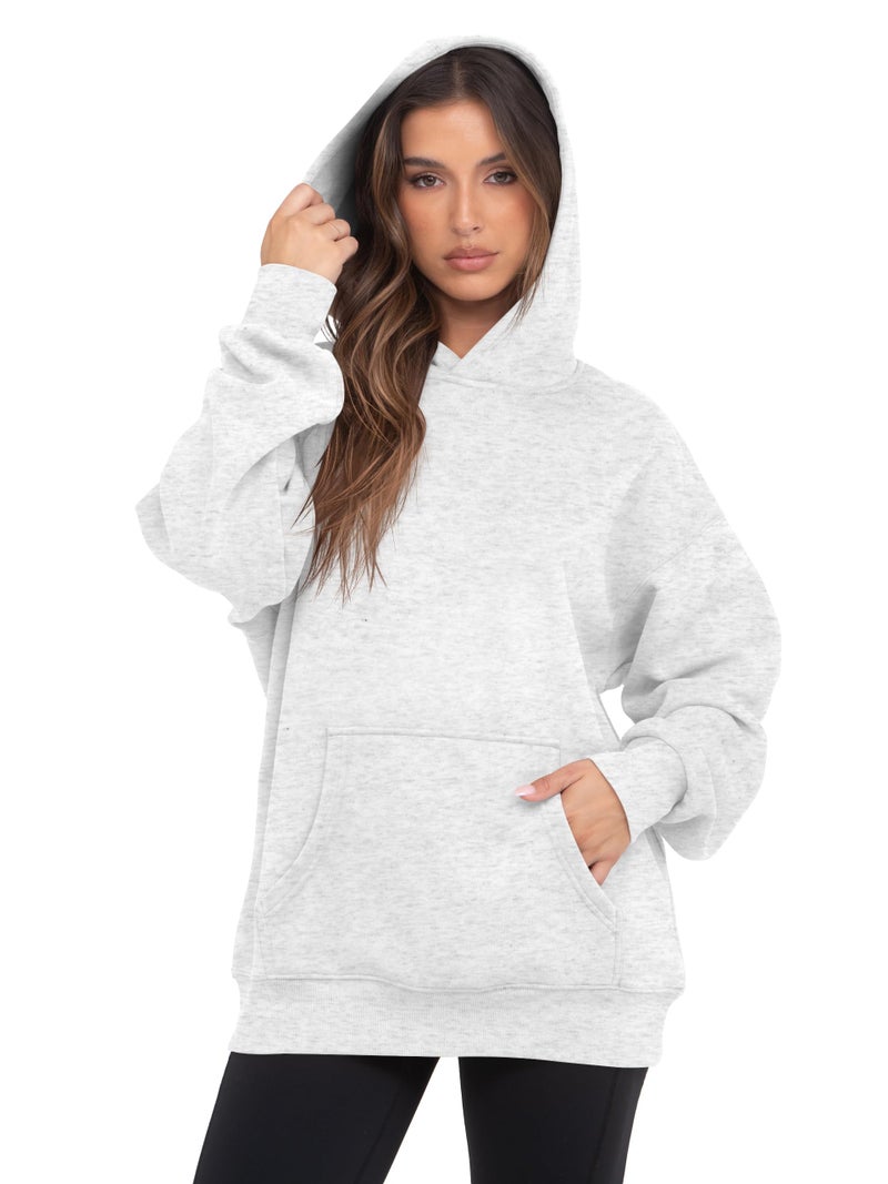 VIUTIL Womens Oversized Hoodies Fleece Loose Hooded Sweatshirt Fall Winter Outfits 2026 Trendy Clothes, White Grey, Medium - Image 2