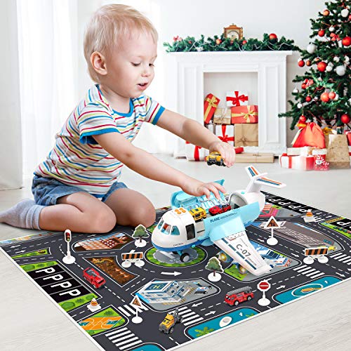 CUTE STONE Toy Airplane with Smoke, Lights & Sounds, Friction Powered Plane Toy with Mini Cars for Kids, Great Christ Gift for Boys and Girls - Image 2