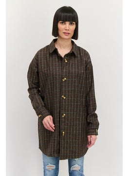 Women Oversized Plaid Shirt Jacket, Brown