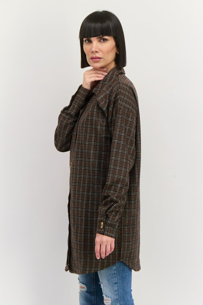 Heartbreak Women Oversized Plaid Shirt Jacket, Brown  - Image 2