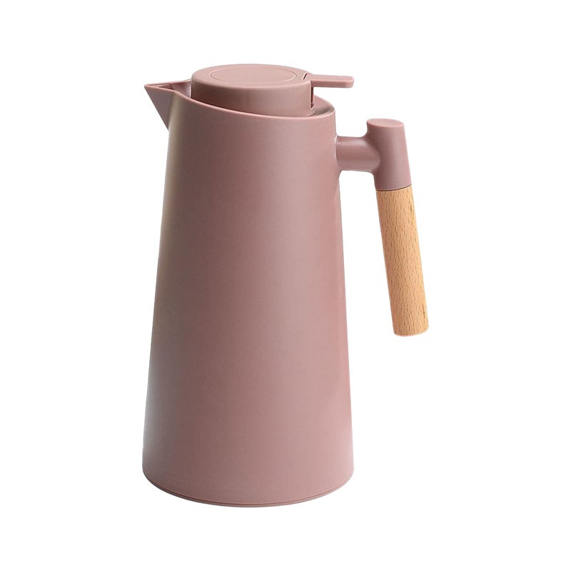 Irishom 1L Thermal Carafe Double Walled Vacuum Coffee Pot Thermal Pot with Wood Handle Water Kettle Insulated Flask Tea Carafe Keeping Hot Cold (Coffee) - Image 1