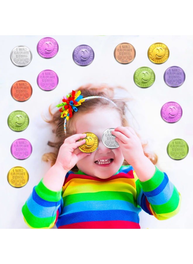 Civaner 100 Pcs Caught Being Good Coins Kids Behavior Tokens Classroom Behavior Incentives Coin Smile Face Reward Tokens for Kids(Smile Face) - Image 5