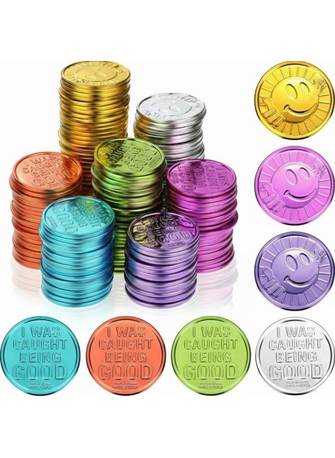 Civaner 100 Pcs Caught Being Good Coins Kids Behavior Tokens Classroom Behavior Incentives Coin Smile Face Reward Tokens for Kids(Smile Face) - Image 1