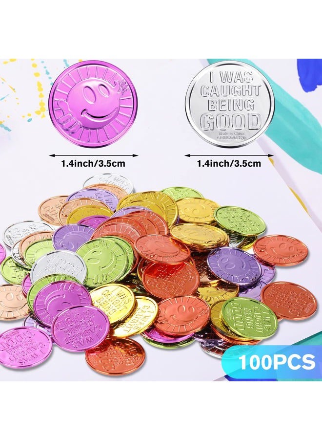 Civaner 100 Pcs Caught Being Good Coins Kids Behavior Tokens Classroom Behavior Incentives Coin Smile Face Reward Tokens for Kids(Smile Face) - Image 2