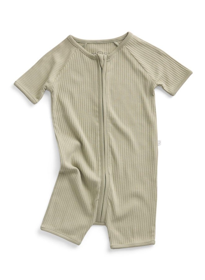 MORI Baby Unisex Summer Zip-Up Romper in Ribbed Sage - Viscose from Bamboo - Breathable Short Sleeve Pajama - Comfy Nightwear - 6-9 Months - Image 1
