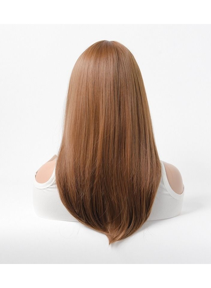 إستيل شعر مستعار كامل للباروكة الاصطناعية مقاومة للحرارة شعر مستعار طبيعي طويل مستقيم مع الانفجارات سيدة الألياف شعر مستعار أنيق بني فاتح 02 - Image 4