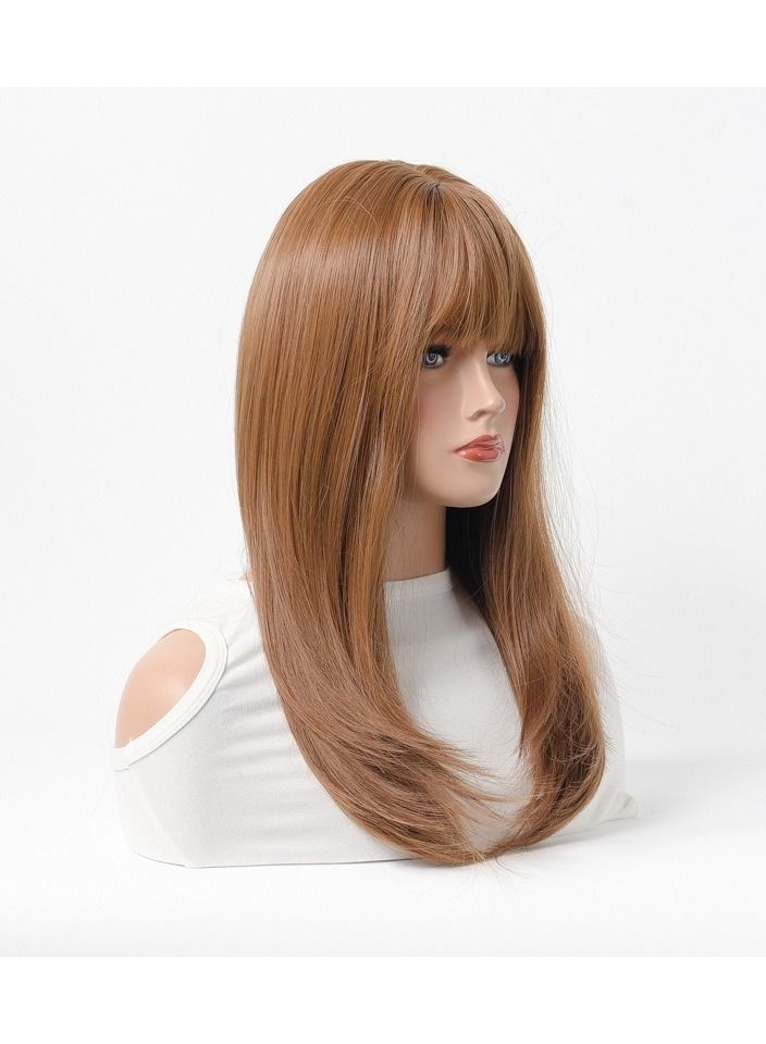 إستيل شعر مستعار كامل للباروكة الاصطناعية مقاومة للحرارة شعر مستعار طبيعي طويل مستقيم مع الانفجارات سيدة الألياف شعر مستعار أنيق بني فاتح 02 - Image 3