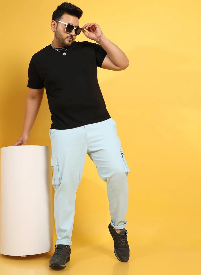 انستافاب بلس بنطلون كارغو رجالي أزرق فاتح مقاس كبير من إنستافاب بلس للاستخدام اليومي بـ  جيوب وإغلاق بأزرار من القطن والبوليستر بفتحة مريحة