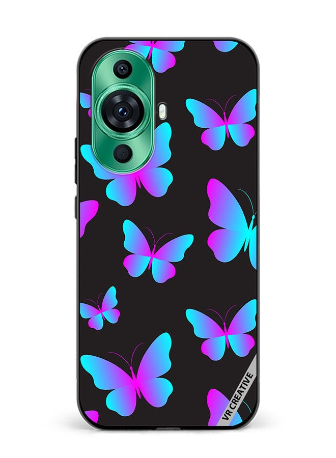VR CREATIVE Protective Case Cover For Huawei nova 11 Neon Butterflies Seamless Pattern Design Multicolour - Image 1