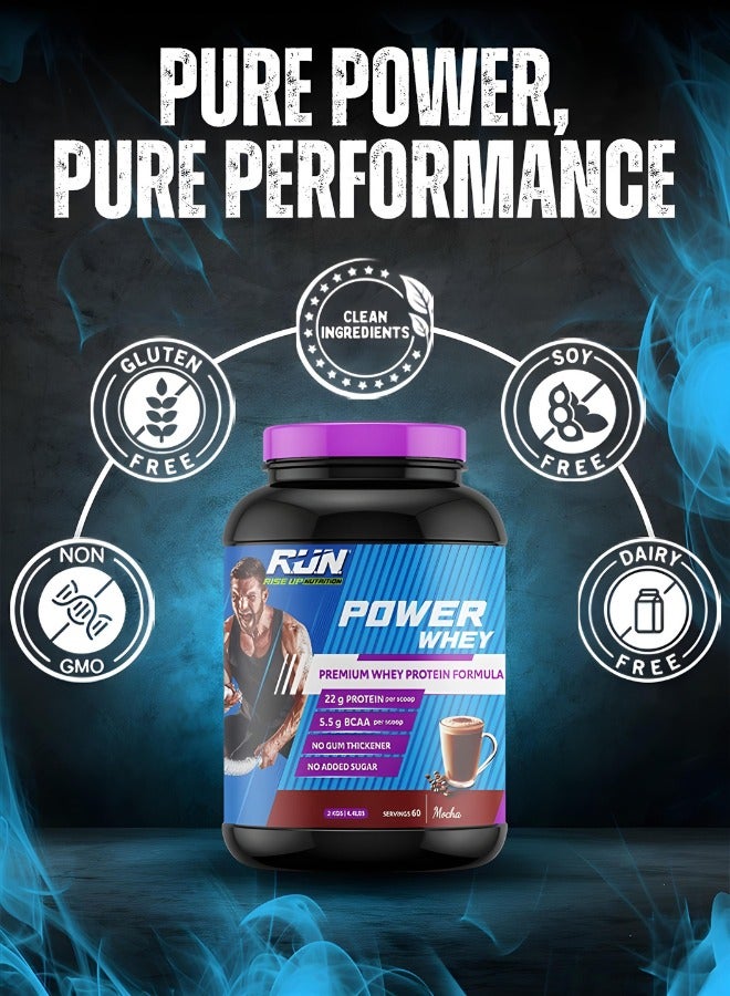 Rise Up Nutrition Power Whey Protein 2kg, Premium Whey Powder, 22g Protein, 5.5g BCAA, Non-GMO, Gluten free, Soy free, 4.40 Lbs (Mocha) - Image 5