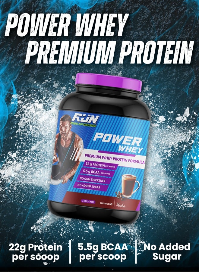 Rise Up Nutrition Power Whey Protein 2kg, Premium Whey Powder, 22g Protein, 5.5g BCAA, Non-GMO, Gluten free, Soy free, 4.40 Lbs (Mocha) - Image 2