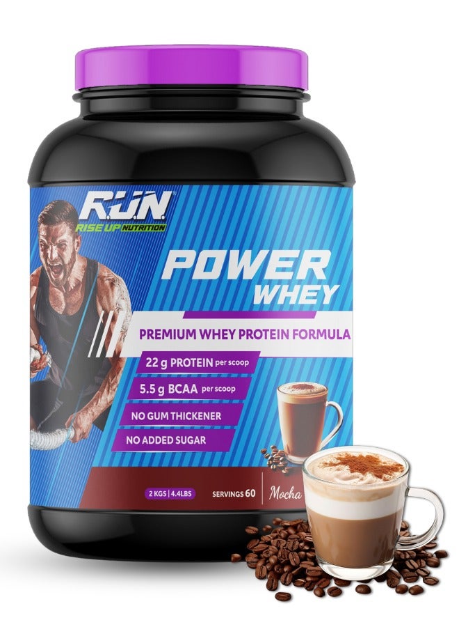 Rise Up Nutrition Power Whey Protein 2kg, Premium Whey Powder, 22g Protein, 5.5g BCAA, Non-GMO, Gluten free, Soy free, 4.40 Lbs (Mocha) - Image 1